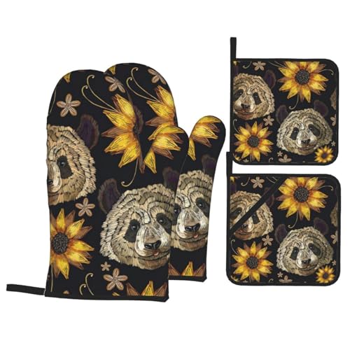 YYHHAOFA Ofenhandschuhe und Topflappen mit süßem Panda-Sonnenblumen-Druck, 4 Stück, für Ofen, Mikrowelle und Grillen im Freien YYHHAOFA Ofenhandschuhe und Topflappen mit süßem Panda-Sonnenblumen-Druck, 4 Stück, für Ofen, Mikrowelle und Grillen im Freien von YYHHAOFA