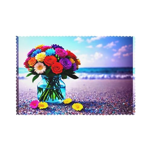YYHHAOFA Platzsets mit Blumenarrangement, Glasflaschendruck, für Esstisch, 30,5 x 45,7 cm, hitzebeständig, für Hotels, Häuser und Bankette, 6 Stück YYHHAOFA Platzsets mit Blumenarrangement, Glasflaschendruck, für Esstisch, 30,5 x 45,7 cm, hitzebeständig, für Hotels, Häuser und Bankette, 6 Stück von YYHHAOFA