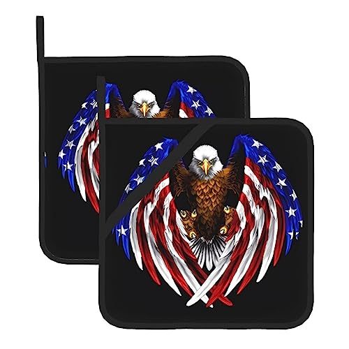 YYHHAOFA Quadratische, hitzebeständige Topflappen mit USA-Flagge, 20,3 x 20,3 cm, dick und langlebig, Verbrühungsschutz und leicht zu reinigen von YYHHAOFA