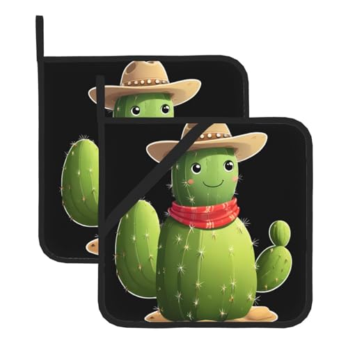 YYHHAOFA Quadratische Topfmatte mit Kaktus-Cowboy-Muster, zweiteilig, isoliert, verdickt, wasserdicht, leicht zu reinigen von YYHHAOFA