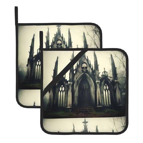 YYHHAOFA Quadratische Topfmatte mit antikem Skelett-Schloss, zweiteiliges Set, isoliert, verdickt, wasserdicht, leicht zu reinigen von YYHHAOFA