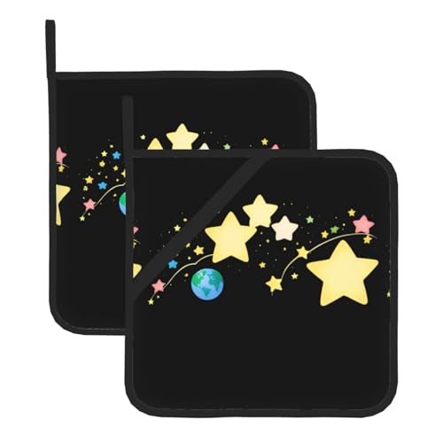 YYHHAOFA Quadratische Topfmatte mit funkelnden Sternen auf Erde, zweiteiliges Set, isoliert, verdickt, wasserdicht, leicht zu reinigen YYHHAOFA Quadratische Topfmatte mit funkelnden Sternen auf Erde, zweiteiliges Set, isoliert, verdickt, wasserdicht, leicht zu reinigen von YYHHAOFA