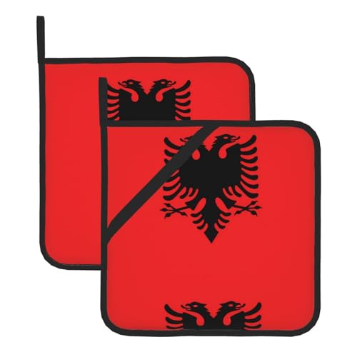 YYHHAOFA Quadratische isolierte Topfmatte mit albanischer Flagge, 2-teiliges Set für Wärmedämmung beim Entfernen des Deckels, Mikrowelle, Backofen und Grillen im Freien von YYHHAOFA