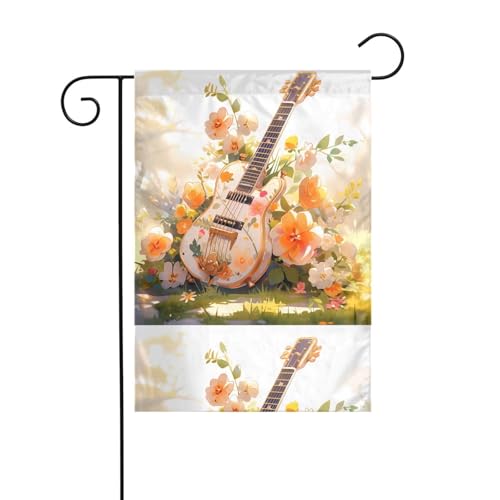 YYHHAOFA Retro Blumen Gitarre gedruckt Garten Fahnenmast Outdoor Hof Dekoration doppelseitig 30,5 x 45,7 cm YYHHAOFA Retro Blumen Gitarre gedruckt Garten Fahnenmast Outdoor Hof Dekoration doppelseitig 30,5 x 45,7 cm von YYHHAOFA