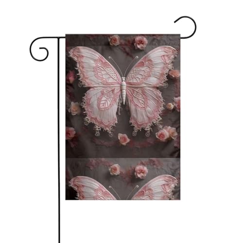 YYHHAOFA Rosa Spitze Schmetterling gedruckt Garten Fahnenmast Outdoor Hof Dekoration doppelseitig 30,5 x 45,7 cm YYHHAOFA Rosa Spitze Schmetterling gedruckt Garten Fahnenmast Outdoor Hof Dekoration doppelseitig 30,5 x 45,7 cm von YYHHAOFA