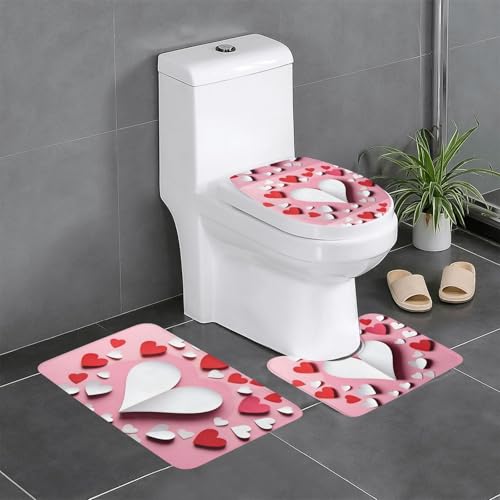 YYHHAOFA Rutschfeste Bodenmatte, 3-teiliges Set, Badezimmerteppich, rutschfest, langlebig, Weiß / Rot YYHHAOFA Rutschfeste Bodenmatte, 3-teiliges Set, Badezimmerteppich, rutschfest, langlebig, Weiß / Rot von YYHHAOFA