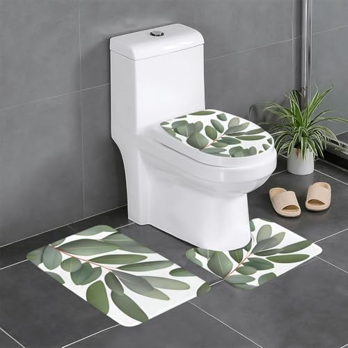 YYHHAOFA Rutschfeste Bodenmatte mit Eukalyptusblättern, Zweigen, dreiteiliges Set, Badezimmerteppich, rutschfest, langlebig YYHHAOFA Rutschfeste Bodenmatte mit Eukalyptusblättern, Zweigen, dreiteiliges Set, Badezimmerteppich, rutschfest, langlebig von YYHHAOFA