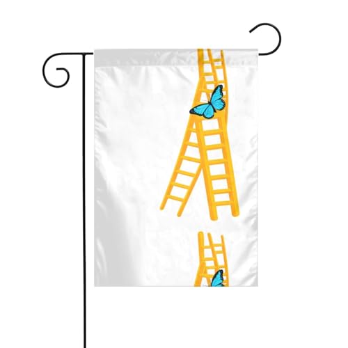 YYHHAOFA Schmetterling auf der Leiter, bedruckt, Gartenflaggenmast für den Außenbereich, Innenhof, Dekoration, doppelseitig, 30,5 x 45,7 cm YYHHAOFA Schmetterling auf der Leiter, bedruckt, Gartenflaggenmast für den Außenbereich, Innenhof, Dekoration, doppelseitig, 30,5 x 45,7 cm von YYHHAOFA
