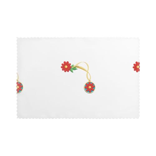 YYHHAOFA Schöne kleine rote Blumenmedaillen-Druck-Tischsets für den Esstisch, 30,5 x 45,7 cm, hitzebeständig, für Hotels, Häuser und Bankette, 6 Stück von YYHHAOFA