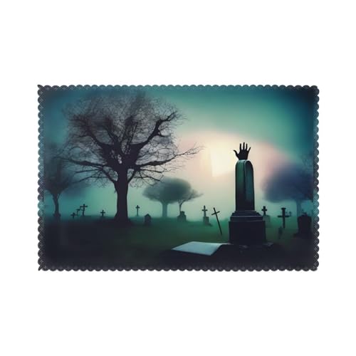 YYHHAOFA Schwarze Zombie-Hände-Druck-Tischsets für Esstisch, 30,5 x 45,7 cm, hitzebeständig, für Hotels, Häuser und Bankette, 6 Stück YYHHAOFA Schwarze Zombie-Hände-Druck-Tischsets für Esstisch, 30,5 x 45,7 cm, hitzebeständig, für Hotels, Häuser und Bankette, 6 Stück von YYHHAOFA