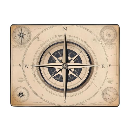 YYHHAOFA Teppich mit Kompass-Navigationsmuster, Wohnzimmer-Fußmatten, Läufer, rutschfest, 160 x 121,9 cm von YYHHAOFA