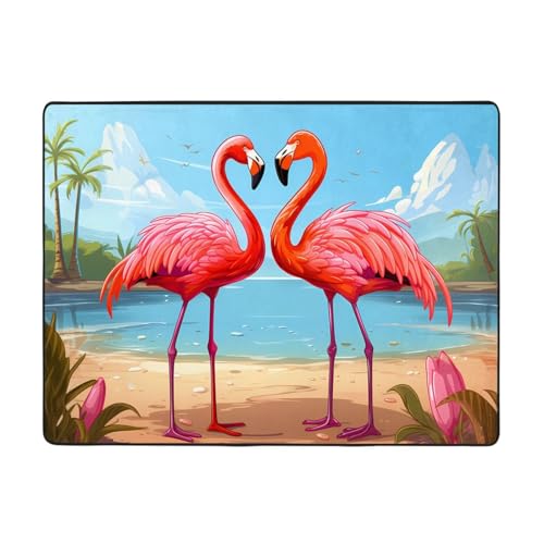 YYHHAOFA Teppich mit zwei Flamingos, für Wohnzimmer, Bodenmatten, Läufer, rutschfest, 160 x 121,9 cm von YYHHAOFA