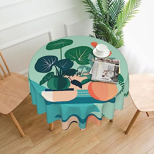 YYHHAOFA Tischdecke – waschbar und wiederverwendbar, perfekt als Schutz und Dekoration für den Esstisch, 152,4 cm. Indoor-Cartoon-Grünpflanzen-Druck von YYHHAOFA