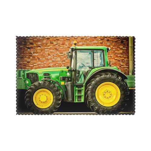 YYHHAOFA Tischsets mit Traktor-Motiv für Esstisch, 6 Stück, dickes und stabiles Design für hervorragende Verschleißfestigkeit, gute Faltenbeständigkeit von YYHHAOFA