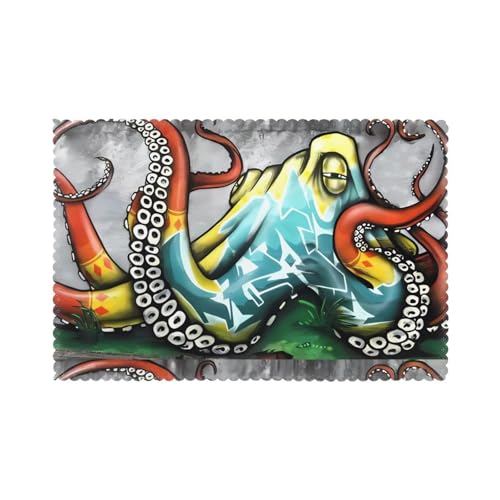 YYHHAOFA Tischsets mit farbigem Graffiti-Kraken-Druck für Esstisch, 6 Stück, dickes und stabiles Design für hervorragende Verschleißfestigkeit, gute Faltenbeständigkeit YYHHAOFA Tischsets mit farbigem Graffiti-Kraken-Druck für Esstisch, 6 Stück, dickes und stabiles Design für hervorragende Verschleißfestigkeit, gute Faltenbeständigkeit von YYHHAOFA