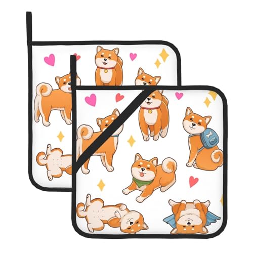 YYHHAOFA Topflappen mit niedlichem Shiba Inu Hundemuster, quadratisch, hitzebeständig, 20,3 x 20,3 cm, dick und langlebig, verbrühungshemmend und wärmeisolierend von YYHHAOFA