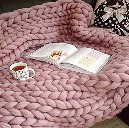 Blanket Strickdecke, Handgefertigtes Chunky Gestrickte Wolldecke, Grob Gestrickte Kuscheldecke, Überwurf Mode Sofa Decken Yoga Matte Teppich Große Weiche,Blushpink,100 * 150cm von YYHJ