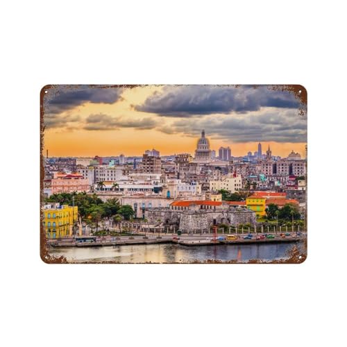 YYHMKBYY Abendliche Skyline von Havanna, Kuba,Vintage Metallschild, lustiges Blechschild, Wandkunst, Dekoration für Zuhause, Badezimmer, WC-Dekoration,20 x 30 cm (8 x 12 Zoll)-459 von YYHMKBYY