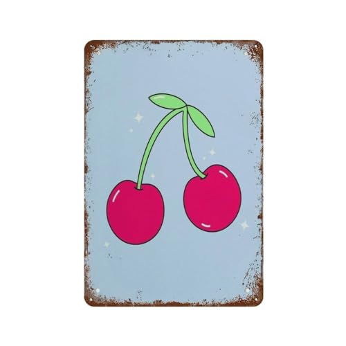 Niedlicher Obstdruck Dekor Kirschen Dekor Sommer Wanddruck Lebensmitteldruck,Retro Kunst Blechschild Lustige Dekorationen für Zuhause Bar Pub Cafe Bauernhof Zimmer,20 x 30 cm (8 x 12 Zoll)-277 von YYHMKBYY