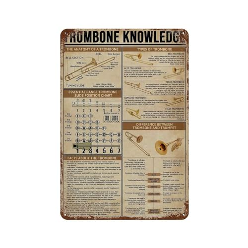 Posaune Wissen Posaune Wissen Metallblechschild Musikinstrument Anatomie Typ Leitfaden Poster Musikstudio Schule Bildung Club Zuhause Schlafzimmer Wanddekoration Schild，30 x 40 cm (12 x 16 Zoll)-112 von YYHMKBYY
