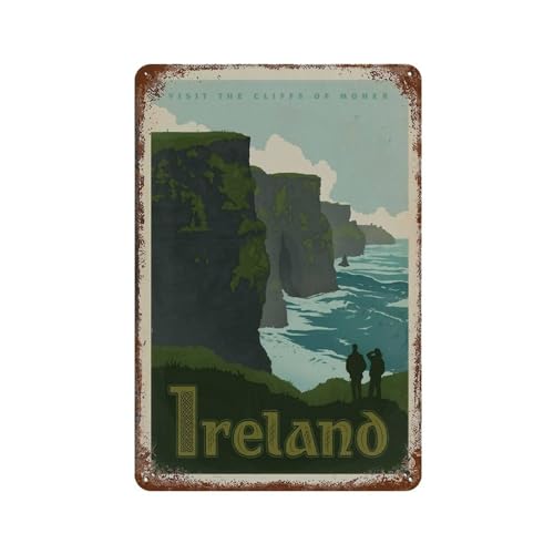 Reise-Metallschild, Irland, Cliffs of Moher, Metallposter, Städtereise, Landschaft, Vintage-Metall-Blechschild, Kunst, Wanddekoration für Zuhause,Männerhöhle, Club，20 x 30 cm (8 x 12 Zoll)-464 von YYHMKBYY