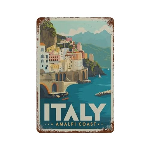 Reise-Metallschild, Italien, Metallposter, Städtereise, Landschaft, Vintage-Metall-Blechschild, Kunst, Wanddekoration für Zuhause, Büro, Garten, Männerhöhle,Dekorschild，30 x 40 cm (12 x 16 Zoll)-421 von YYHMKBYY