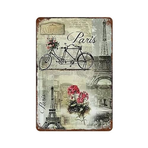 YYHMKBYY Retro Decor Blechschilder Schöne Blumen Fahrrad Fahrrad Eiffelturm In Paris Retro Wandkunst Dekor Eisen Malerei Für Zuhause Küche Cafe Pub Schild Plakette，30 x 40 cm (12 x 16 Zoll)-650 von YYHMKBYY