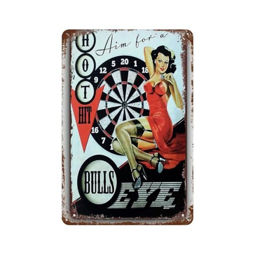 YYHMKBYY Retro Metallschilder Darts Bullseye Spiel Sexy Lady Hippie Blechschild für Zuhause, Bar, Kneipe, Küche, Garage, Restaurant, Wanddekoration, Plakette，30 x 40 cm (12 x 16 Zoll)-507 von YYHMKBYY