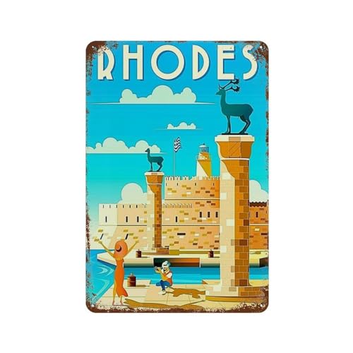 YYHMKBYY Metall-Blechschild, Insel Rhodos, Griechenland, griechische Inseln, Kunsttafel, Heimdekoration, für Kaffee, Bar, Zimmer, Vintage-Dekor，15 x 30 cm （6 x12 Zoll）-471 von YYHMKBYY