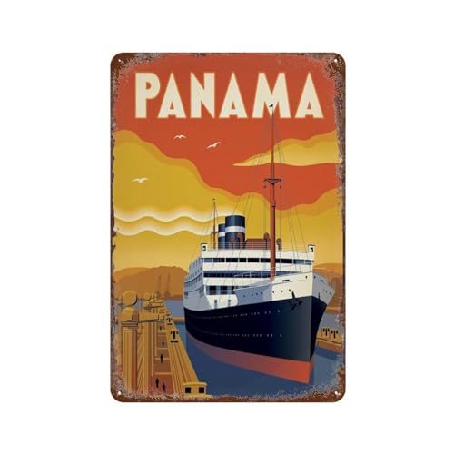 YYHMKBYY Panama Vintage Metallschild Panamakanal und Riesenschiff Antike Blechschilder Retro Reise Wanddekoration für Zuhause Büro Garten Man Cave Club Cafe,20 x 30 cm (8 x 12 Zoll)-21 von YYHMKBYY