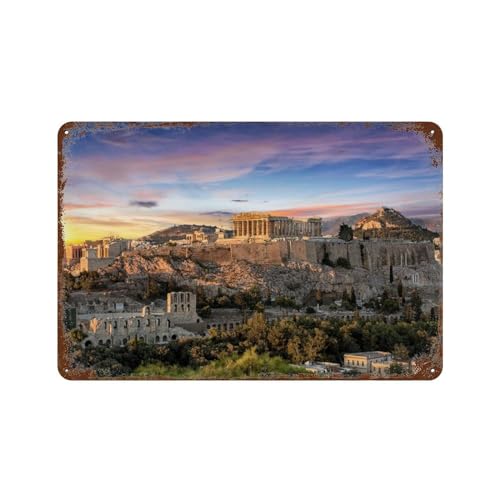 YYHMKBYY Parthenon-Tempel auf der Akropolis von Athen, Griechenland,Blechschild Wanddekoration Metallposter Retro Plakette Warnschild Handwerk für Büro Cafe Club Bar,15 x 30 cm （6 x12 Zoll）-504 von YYHMKBYY
