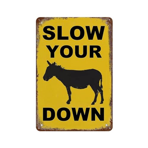 YYHMKBYY Slow Your Down Retro-Blechschild, lustiger Esel, Dekoration, Warnschilder, für Männerhöhle, Bar, Café, Garage, Wanddekoration,30 x 40 cm (12 x 16 Zoll)-193 von YYHMKBYY