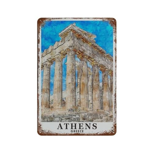 YYHMKBYY Vintage-Blechschild mit Stadtbild, Athen, Griechenland, Vintage-Stil, für Zuhause, Büro, Küche, Pub, Club, Café, Bar, Metall-Wanddekoration，20 x 30 cm (8 x 12 Zoll)-399 von YYHMKBYY