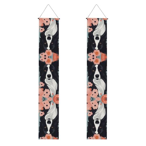Abschlussbanner für Veranda, YYHWHJDE Border Collie, Blumen, Druck, Dekor-Banner, Türschild, für drinnen und draußen, Hof, Party, 30,5 x 180,9 cm Abschlussbanner für Veranda, YYHWHJDE Border Collie, Blumen, Druck, Dekor-Banner, Türschild, für drinnen und draußen, Hof, Party, 30,5 x 180,9 cm von YYHWHJDE