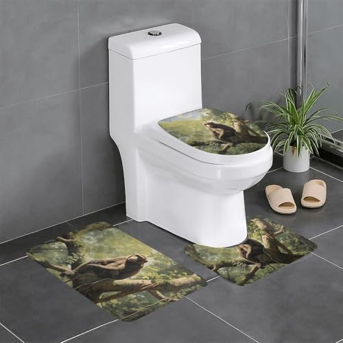 Anti-Rutsch-Bodenmatte, 3er-Set, YYHWHJDE Affe, sitzend auf einem Baum-Muster, U-förmige WC-Bodenmatte, fest befestigt, saugfähig und langlebig, dick und bequem von YYHWHJDE