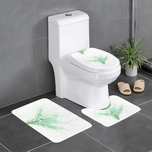 Anti-Rutsch-Bodenmatte, 3er-Set, YYHWHJDE Bouquet aus weißen Blumen, U-Form, WC-Bodenmatte, fest befestigt, saugfähig und langlebig, dick und bequem von YYHWHJDE