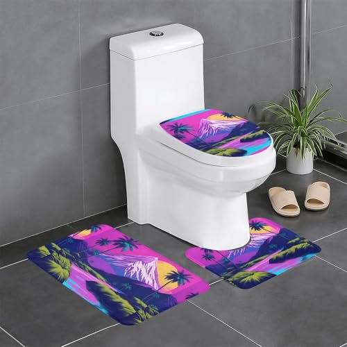 Anti-Rutsch-Bodenmatte 3er-Set YYHWHJDE Viele Kokosnussbäume Muster U-Form WC Bodenmatte Dicht Befestigt, Saugfähig & Langlebig, Dick & Bequem von YYHWHJDE