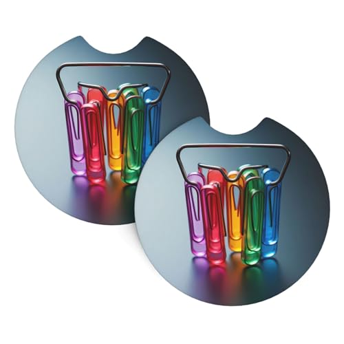 Auto-Untersetzer, 2 Stück, YYHWHJDE farbige Büroklammern, Bild, geruchlose Getränkehalter, Untersetzer für alle gängigen Getränkehalter, perfekt für Autos, LKWs, SUVs, 6,9 cm von YYHWHJDE