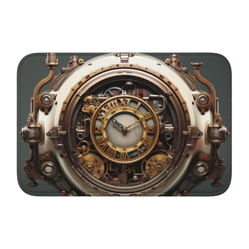 Bodenmatte mit Verriegelungskante, 40 x 60 YYHWHJDE Steampunk-Uhr-Muster, rutschfest, tropfgeformte Unterseite, ideal leicht zu reinigen und resistent gegen Verblassen von YYHWHJDE