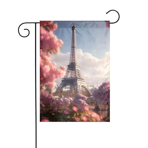 Das YYHWHJDE Blume Paris Eiffelturm Bild präzise Größe dieser Gartenflagge ist 30,5 x 45,7 cm, was ein sorgfältig gestaltetes goldenes Verhältnis darstellt. Es passt perfekt zu der überwiegenden von YYHWHJDE