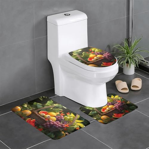 Rutschfeste Bodenmatte 3er-Set YYHWHJDE Pflanzen und Früchte Muster U-förmige WC-Bodenmatte, fest befestigt, saugfähig & langlebig, dick & bequem von YYHWHJDE