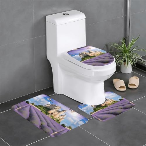 Rutschfeste Bodenmatte 3er-Set YYHWHJDE Schönes Lavendelmuster U-förmige WC-Bodenmatte, fest befestigt, saugfähig & langlebig, dick & bequem von YYHWHJDE