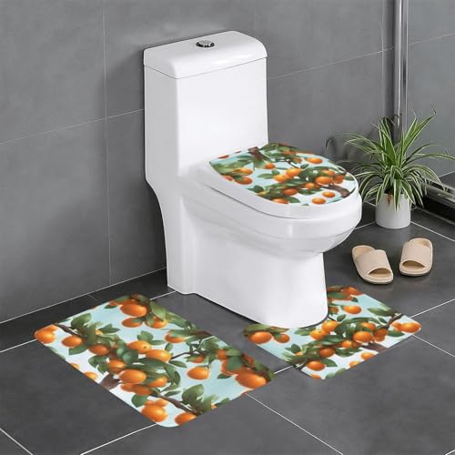 Rutschfeste Bodenmatte 3er-Set YYHWHJDE Viele Orangen auf dem Baum Muster U-Form WC Bodenmatte fest befestigt, saugfähig & langlebig, dick & bequem von YYHWHJDE