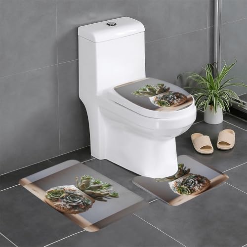 YYHWHJDE 3-teiliges Anti-Rutsch-Bodenmatten-Set, Sukkulenten-Vasen-Druck, Badezimmerteppiche für ultimativen Komfort, Hauptbadezimmer von YYHWHJDE