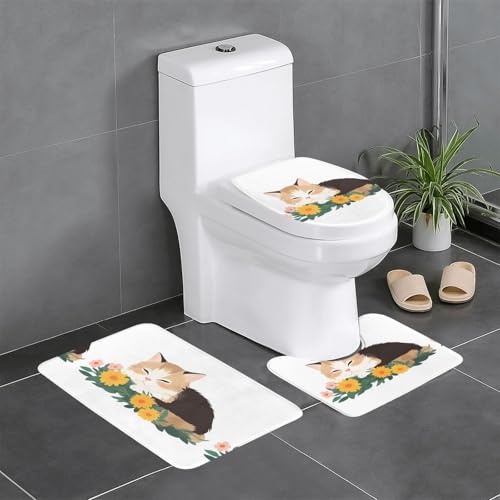 YYHWHJDE 3-teiliges Anti-Rutsch-Fußmatten-Set, Kätzchen, das ein Nickerchen vor Blumen macht, bedruckt, Badezimmerteppiche für ultimativen Komfort, Hauptbadezimmer YYHWHJDE 3-teiliges Anti-Rutsch-Fußmatten-Set, Kätzchen, das ein Nickerchen vor Blumen macht, bedruckt, Badezimmerteppiche für ultimativen Komfort, Hauptbadezimmer von YYHWHJDE