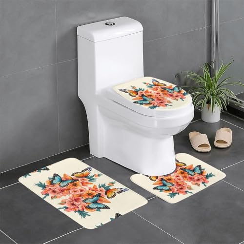 YYHWHJDE 3-teiliges Anti-Rutsch-Fußmatten-Set, Retro-Blumen und Schmetterlinge, Badezimmerteppiche für ultimativen Komfort, Hauptbadezimmer YYHWHJDE 3-teiliges Anti-Rutsch-Fußmatten-Set, Retro-Blumen und Schmetterlinge, Badezimmerteppiche für ultimativen Komfort, Hauptbadezimmer von YYHWHJDE