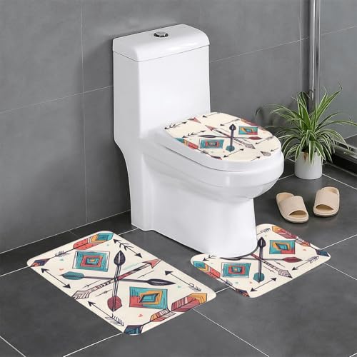 YYHWHJDE 3-teiliges Anti-Rutsch-Fußmatten-Set, bunt, handgezeichnete Kunst mit Boho-Stil-Pfeil-Drucken, Badezimmerteppiche für ultimativen Komfort, Hauptbadezimmer YYHWHJDE 3-teiliges Anti-Rutsch-Fußmatten-Set, bunt, handgezeichnete Kunst mit Boho-Stil-Pfeil-Drucken, Badezimmerteppiche für ultimativen Komfort, Hauptbadezimmer von YYHWHJDE