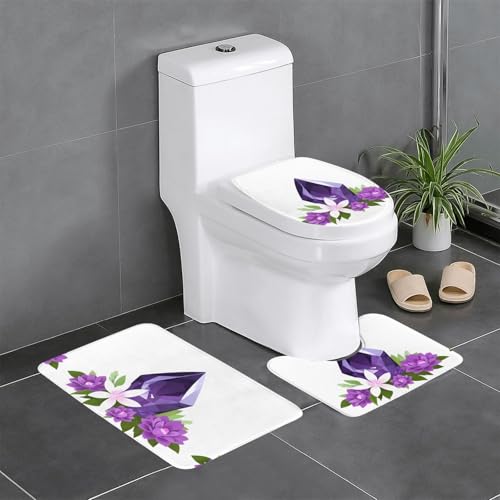 YYHWHJDE 3-teiliges Anti-Rutsch-Fußmatten-Set, violette Kristalle in den Blumen, bedruckt, Badezimmerteppiche für ultimativen Komfort, Hauptbadezimmer YYHWHJDE 3-teiliges Anti-Rutsch-Fußmatten-Set, violette Kristalle in den Blumen, bedruckt, Badezimmerteppiche für ultimativen Komfort, Hauptbadezimmer von YYHWHJDE