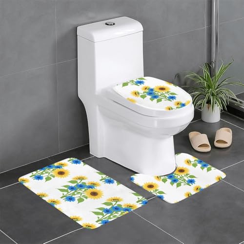YYHWHJDE 3-teiliges Set mit Sonnenblumen unter blauen Blumen, Badezimmer-Fußmatten, Badezimmer-Duschmatten, rutschfest, schnell trocknend YYHWHJDE 3-teiliges Set mit Sonnenblumen unter blauen Blumen, Badezimmer-Fußmatten, Badezimmer-Duschmatten, rutschfest, schnell trocknend von YYHWHJDE