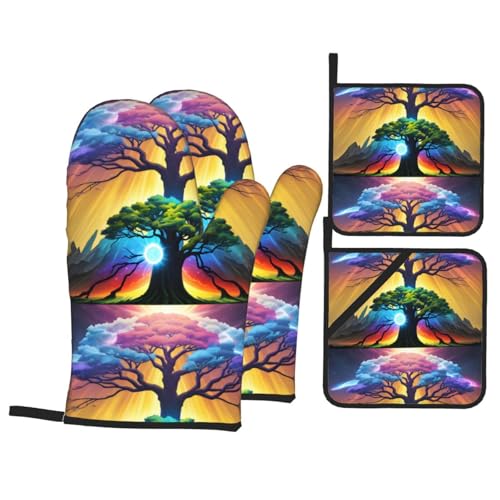 YYHWHJDE 4-teiliges Küchen-Backset mit himmlischem Baum-Muster, bestehend aus 2 isolierten Handschuhen und 2 Topfdeckel-Pads mit Taschen, verbrühungsschutz und wärmeisolierend YYHWHJDE 4-teiliges Küchen-Backset mit himmlischem Baum-Muster, bestehend aus 2 isolierten Handschuhen und 2 Topfdeckel-Pads mit Taschen, verbrühungsschutz und wärmeisolierend von YYHWHJDE